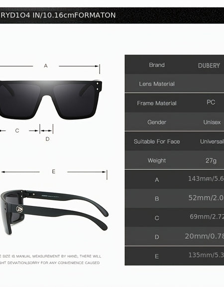 1pc Men's DUBERY Square Luxury Oversized Lens Fashion Glasses