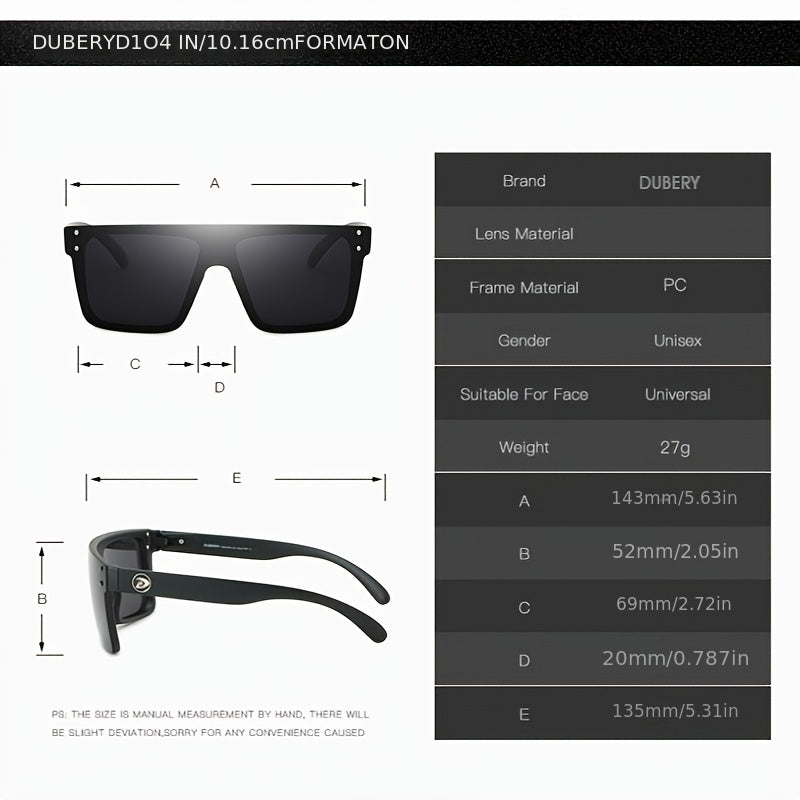 1pc Men's DUBERY Square Luxury Oversized Lens Fashion Glasses