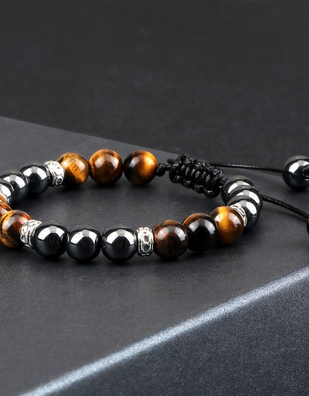 One Piece of an 8Mm Smooth Round Black Natural Stone Bracelet, Intricately Woven with Buddhist Scriptures, Designed for Blessings, Featuring Black Stone Jewelry.