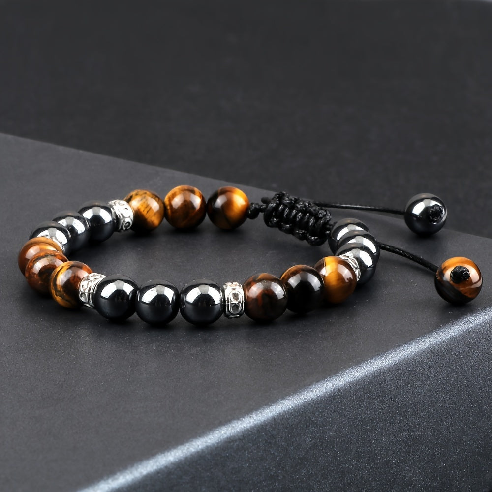 One Piece of an 8Mm Smooth Round Black Natural Stone Bracelet, Intricately Woven with Buddhist Scriptures, Designed for Blessings, Featuring Black Stone Jewelry.