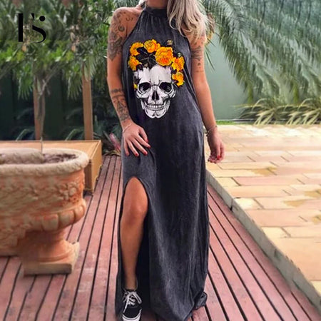 Female Loose Halter Neck Sleeveless Dress
