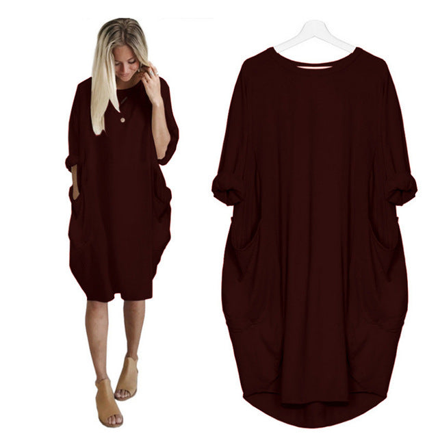 Women Casual Loose Dress with Pocket