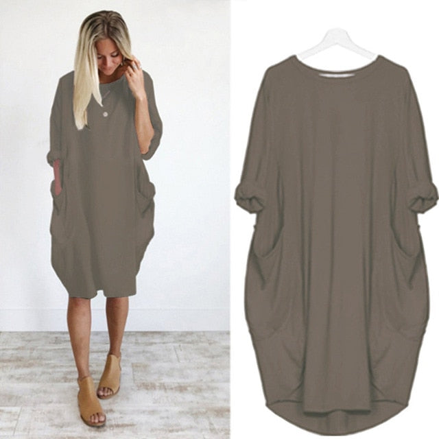 Women Casual Loose Dress with Pocket