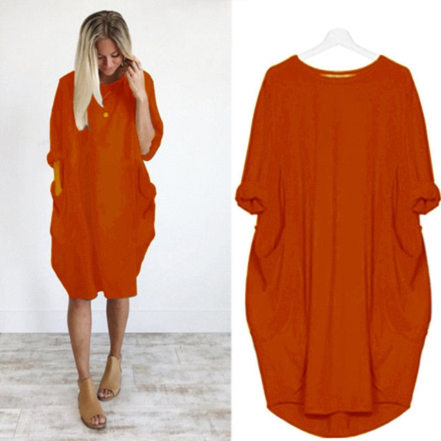 Women Casual Loose Dress with Pocket