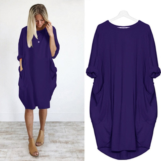 Women Casual Loose Dress with Pocket