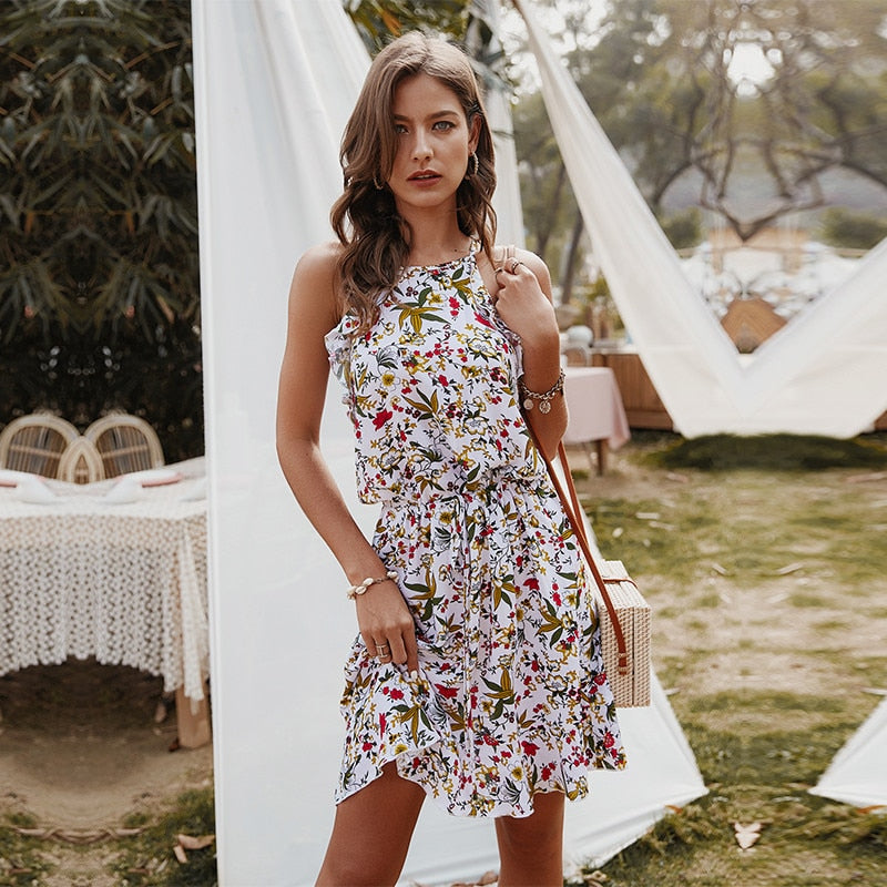 Women Casual  Sleeveless Mini Floral Dress