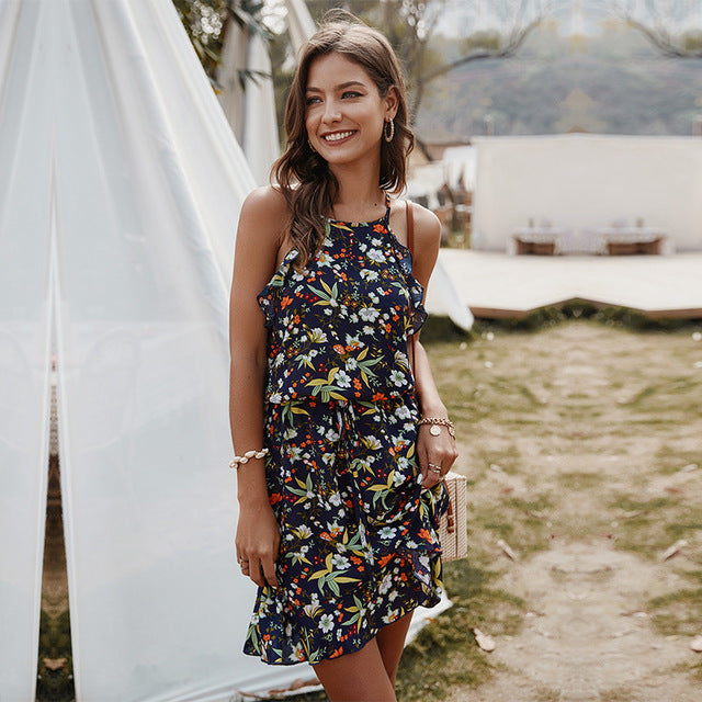 Women Casual  Sleeveless Mini Floral Dress